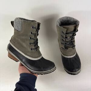 Sorel Slimpack II Snow Boots Women's 7 Green Black Waterproof Lace-Up Block Heel